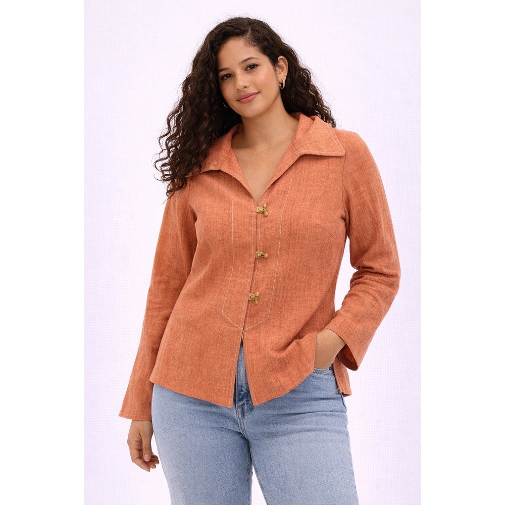 Jerry Mann Tunic Top Womens Medium Orange Vintage‎ 70s Toggle Button Boho Shirt